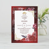 Formal wedding invitation in red and gold kaart (Staand voorkant)