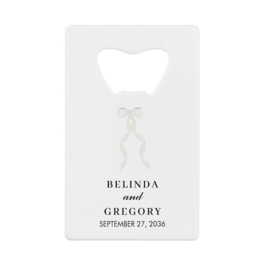 Formal White Bow Ribbon Elegant Wedding Kredietkaart Flessenopener (Voorkant)
