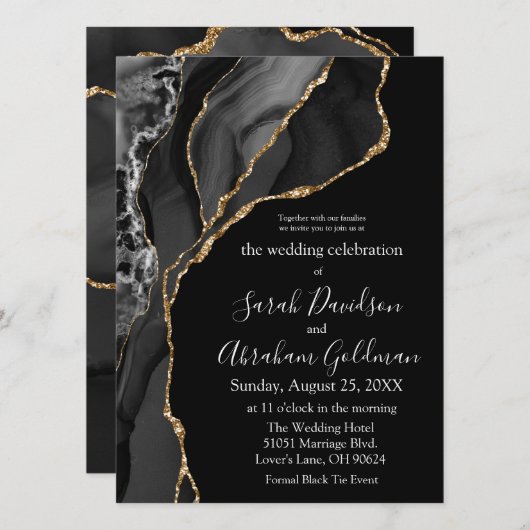 Formal Zwart Stropdas bruiloft uitnodigingen - Zwa (Voorkant / Achterkant)