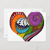 Forme cardiaque sur carte postale - dessin coloré (Devant / Derrière)