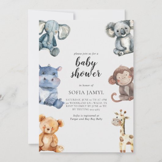 Forme d'animal mou de bois Baby shower Invitation (Devant)