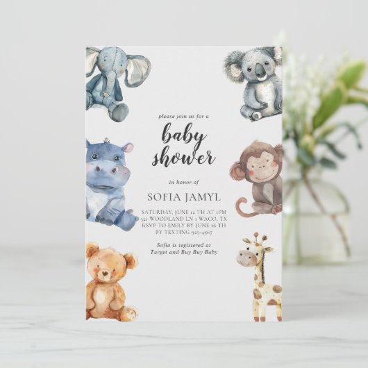 Forme d'animal mou de bois Baby shower Invitation (Debout devant)
