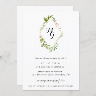 Forme de diamant Aquarelle Crête verte Invitation