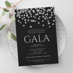 Formeel Corporate Gala Silver Black Glitter Confet Kaart