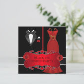 Formeel dinerfeest Wit Zwart Tie Rood 2C Kaart (Staand voorkant)