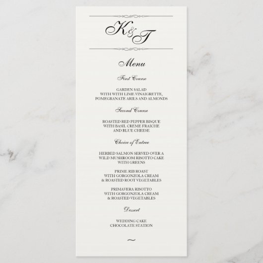 formeel elegant | Bruiloft Menu Kaart (Voorkant)