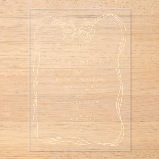 Formeel Elegant Gold Bow Monogram Acryl Uitnodigingen (Voorkant)