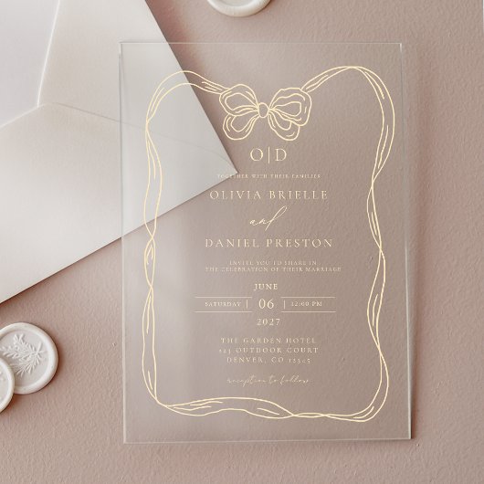 Formeel Elegant Gold Bow Monogram Acryl Uitnodigingen
