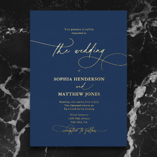 Formeel Elegant Schrift Navy Blauwe Trouw Folie Uitnodiging