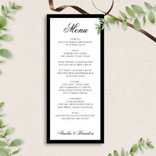 Formeel Elegant Script Zwart-wit bruiloft Menu
