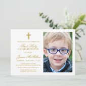 Formeel Goud Wit Eerste Communie Fotojongen Kaart (Staand voorkant)