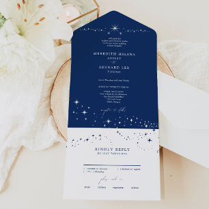 Formeel Hemels Elegant Trouwen Navyblauw All In One Uitnodiging