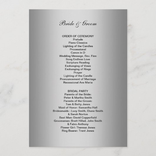 Formeel huwelijksprogramma programma (Voorkant)