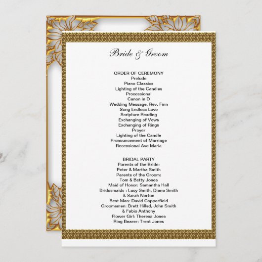 Formeel huwelijksprogramma wit en goud programma (Voorkant / Achterkant)