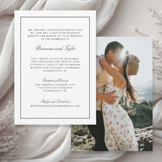 Formeel Klassiek Script Black Border RSVP Bruiloft Kaart