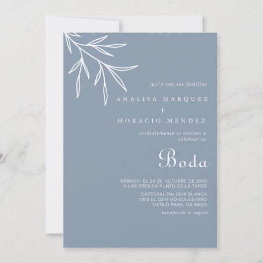 Formeel minimaal mosterdblauw Boda bruilding Kaart (Voorkant)