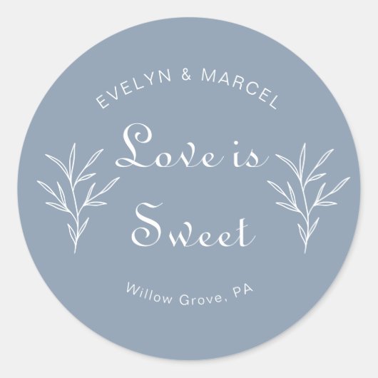 Formeel minimale blauwe bruiloftsliefde ronde sticker (Voorkant)