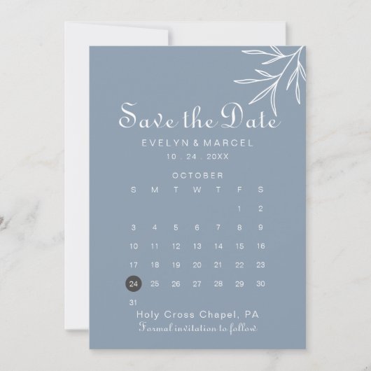 Formeel Minimale-mosterdblauw Opslaan Datum Agenda Save The Date (Voorkant)