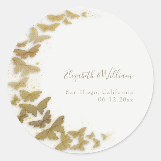 Formeel modern Classy Boho Gold Butterfly Wedding Ronde Sticker (Voorkant)