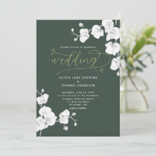 Formeel modern Sage Green Orchid All in One Weddin Kaart