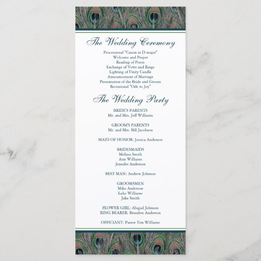Formeel Peacock Feathers Wedding Programma (Achterkant)