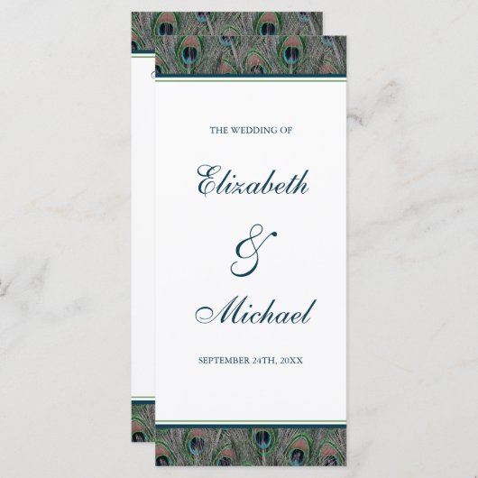 Formeel Peacock Feathers Wedding Programma (Voorkant / Achterkant)