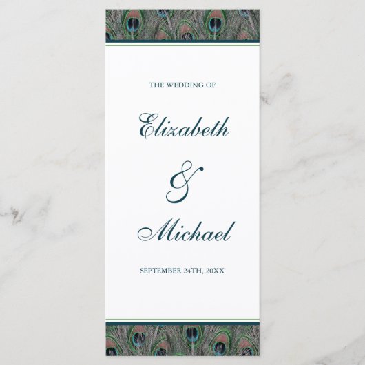 Formeel Peacock Feathers Wedding Programma (Voorkant)