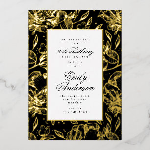 Formeel Real Gold Hand Drawn Floral Birthday Folie Uitnodiging