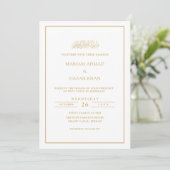 Formeel script gouden kader witte moslim bruiloft kaart (Staand voorkant)