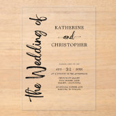 Formeel Script Zwart Wit Elegant Huwelijk Clear Acryl Uitnodigingen (Voorkant)