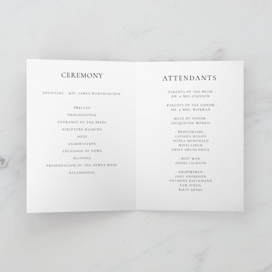 Formeel Script Zwart & Wit Gevouwen Bruiloft Programma (Binnen)