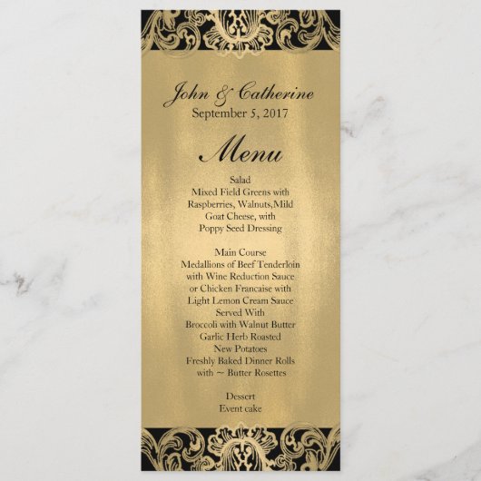 Formeel zwart en goud huwelijksmenu menu (Voorkant)