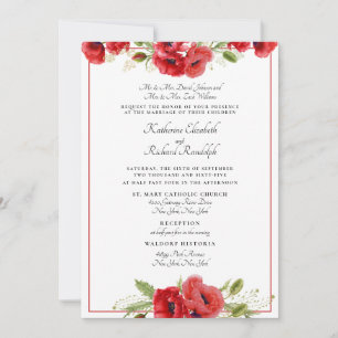 Formel Rouge Floral 2 Lieux Faire-part de mariage
