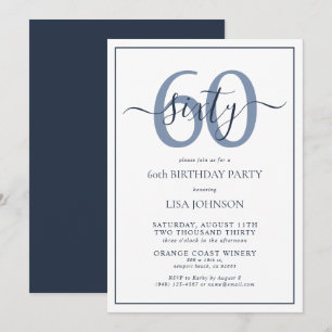 Formele 60ste verjaardag Navy Blue Classic Script Kaart