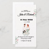 Formele beige en groene bloemen bruiloft uitnodigi (Voorkant / Achterkant)