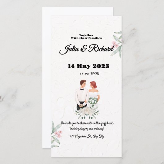 Formele beige en groene bloemen bruiloft uitnodigi (Voorkant / Achterkant)