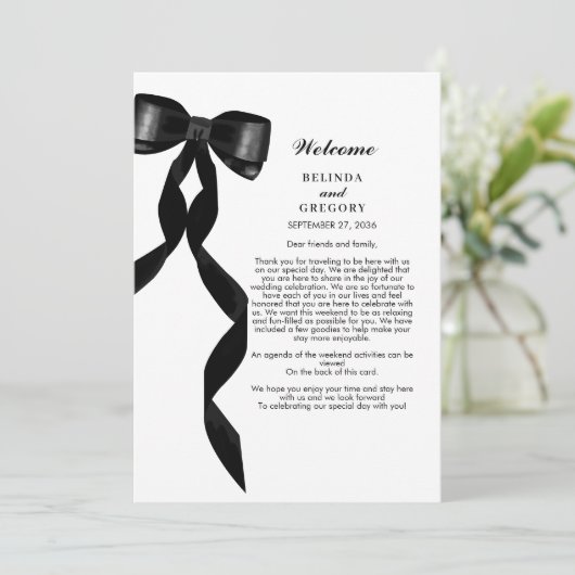 Formele Black Bow Ribbon Elegante Trouwroute Programma (Staand voorkant)
