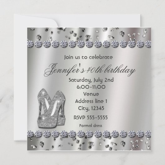 Formele Black Dress Silver Heels Party Uitnodiging (Achterkant)