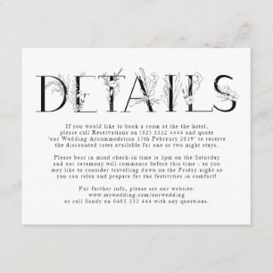 Formele Black Floral Letters Wedding Enclosure Car Informatiekaartje