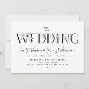 Formele Black Floral Letters Wedding Invitation Kaart