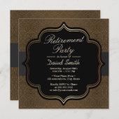 Formele Black Ribbon Brown Damask Retirement Party Kaart (Voorkant / Achterkant)