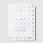 Formele Blauwe Bloemen Monogram Crest & Script Wed Vellum Uitnodigingen (Offset (Uitnodiging))
