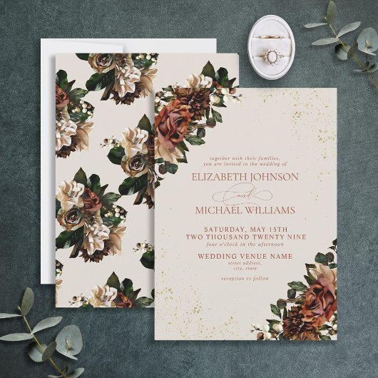 Formele Boho Terracotta Greenery Floral Wedding Kaart