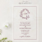 Formele Bourgogne Leafy Crest Monogram Weddenschap Acryl Uitnodigingen