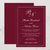 Formele Bourgondische Monogram Elegante Huwelijk Kaart (Voorkant / Achterkant)