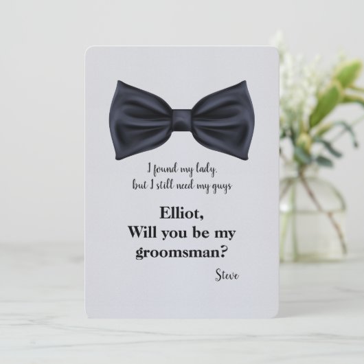 Formele Bowtie Bruidsjonker Uitnodiging (Staand voorkant)