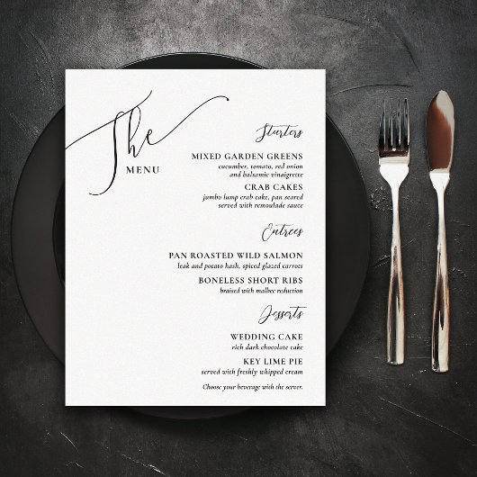 Formele bruiloft Menu Elegant Black White