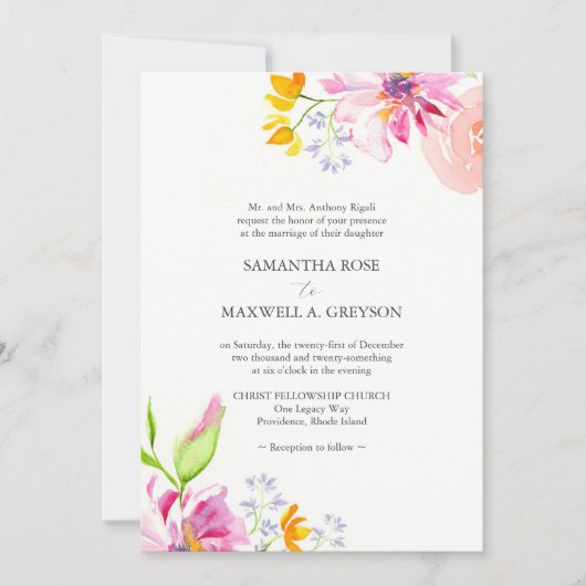 Formele bruiloft uitnodigingen met QR Code Floral (Voorkant)