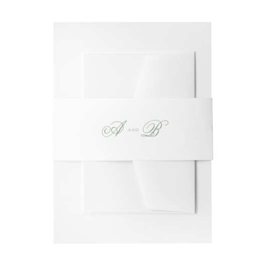 Formele Classic White & Sage Green Script Wedding Uitnodigingen Wikkel (Voorkant Voorbeeld)