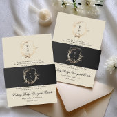 Formele Crème & Zwart Monogram Gouden Krans Bruilo Uitnodigingen Wikkel
